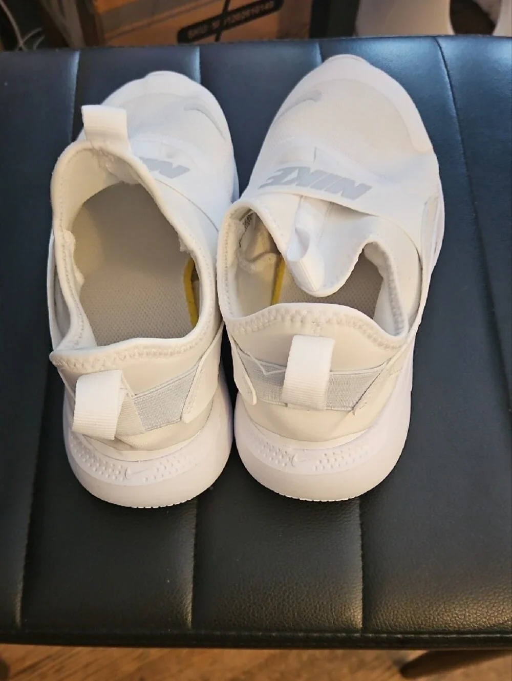 Youth Nike White Slip-On Sneakers with Elastic Strap